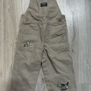 VINTAGE Osh Kosh B'gosh khaki embroidered moose overalls size 18 months